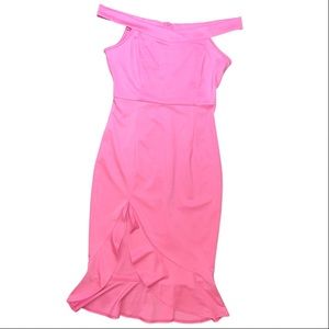 SHEIN Off the Shoulder Split Thigh Ruffle Hem Bodycon Dress